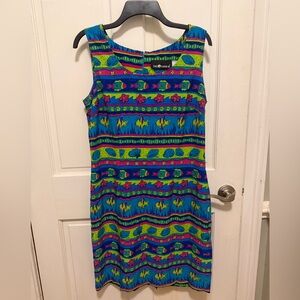 Sag Harbor Blue and Green Patterned Midi sleeveless Dress women’s 12